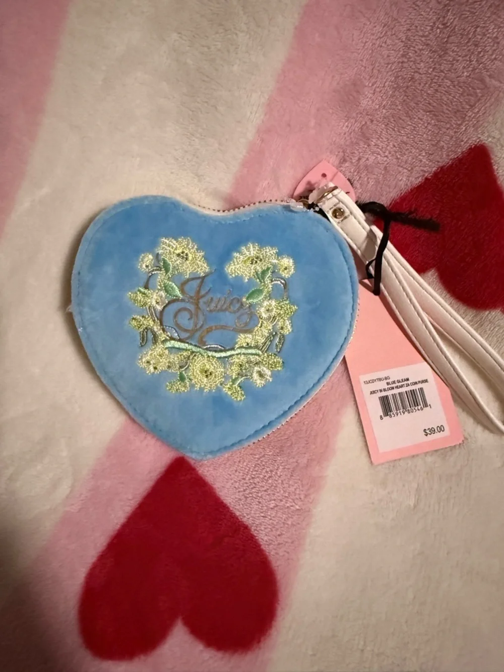 NWT Juicy Couture Juicy in Bloom Heart Coin Purse in Blue Gleam